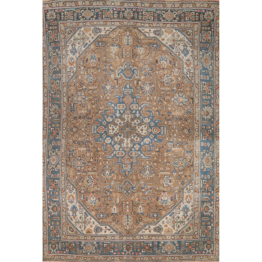 Brown Tabriz Persian Area Rug Hand-Knotted Geometric Wool Carpet - 6'5"x 9'8"