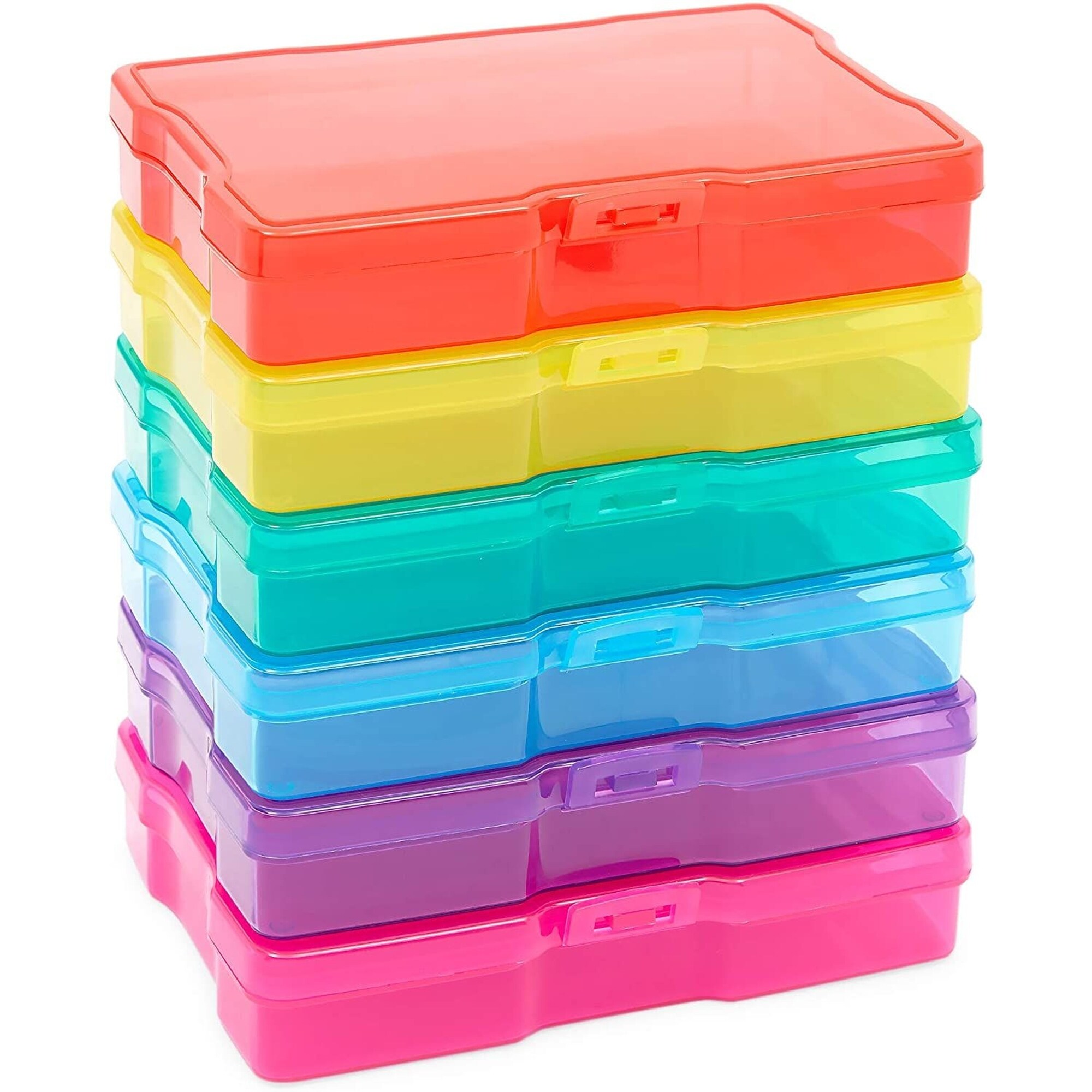 6 Pack Plastic Jewelry Organizer Box with Labels and Dividers for Custom Organization (7 x 4 x 1 in)