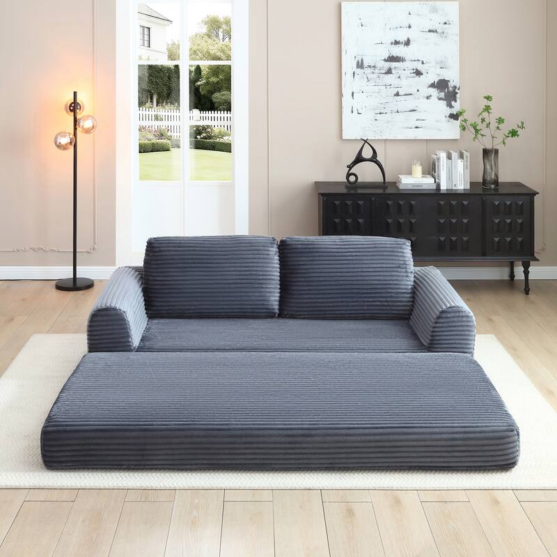 Modern Corduroy Sleeper Couch , Futon Modular Upholstered Boneless Sofa