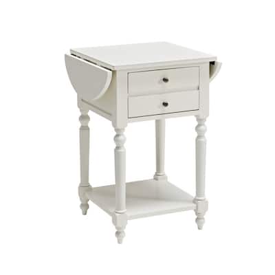 24 Inches 2 Drawer Accent Table with Drop Leaf, White