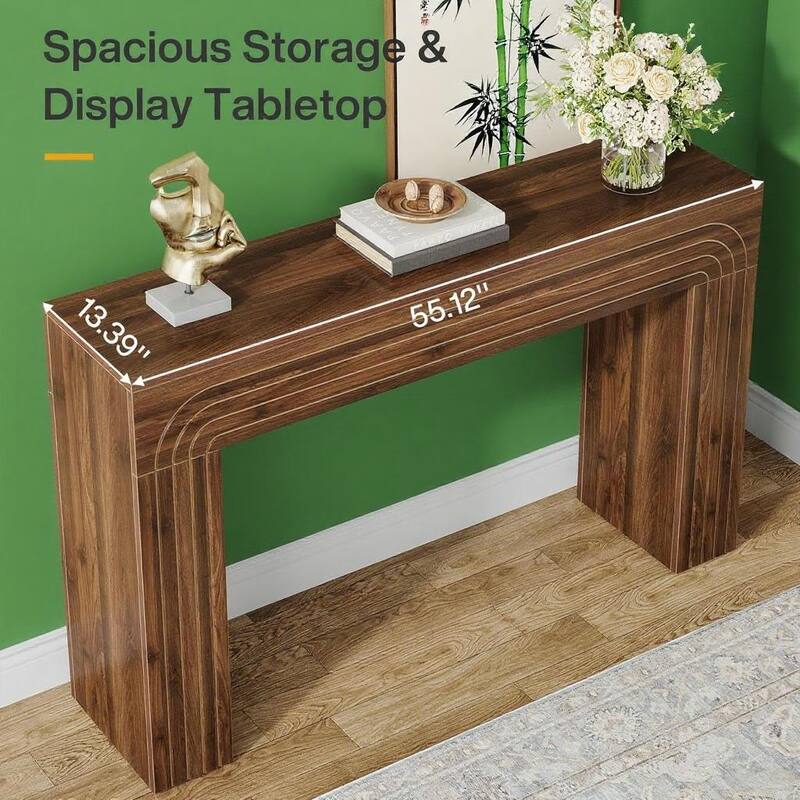 Brown Farmhouse Console Table 55 Inch MDF Entryway Hallway Living Room Sofa Table with Vintage Charm - 55.12" x 13.39" x 35.43"