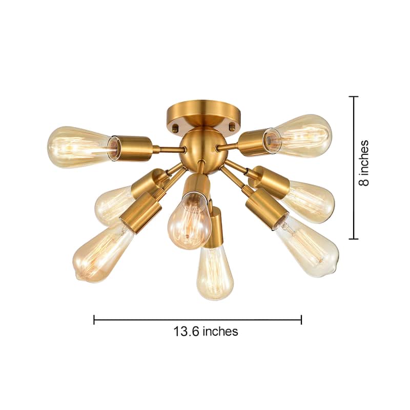 Lorena Sputnik Brushed Brass 8-Light Industrial Flush Mount