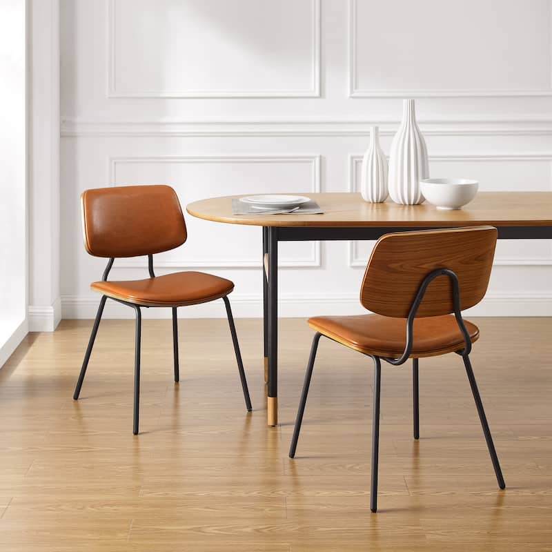 Art Leon Set of 2 Mid-century PU Leather Bentwood Dining Chairs