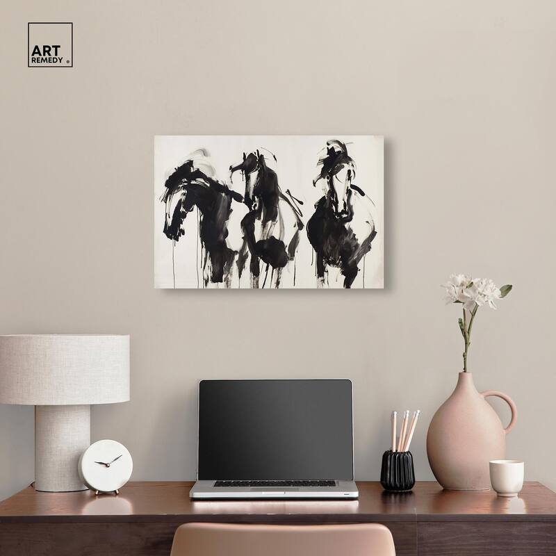 Horses in Ink Canvas by Art Remedy, Gallery Wrapped
