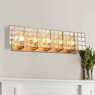 Modern 5-Light Brass LED Crystal Bath Vanity Lights Wall Sconce
