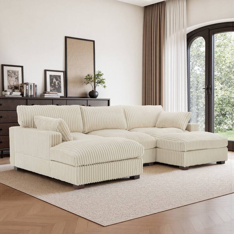 Modern Modular Flannel Fabric Upholstered Sectional Sofa with Square Arm