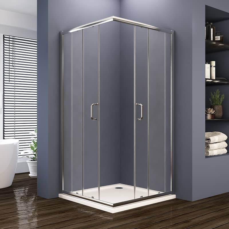 Elegant Corner Entry Shower Enclosure in Sliding Shower Doors 34 in. W x 34 in. L x 72 in. H Shower base not included.