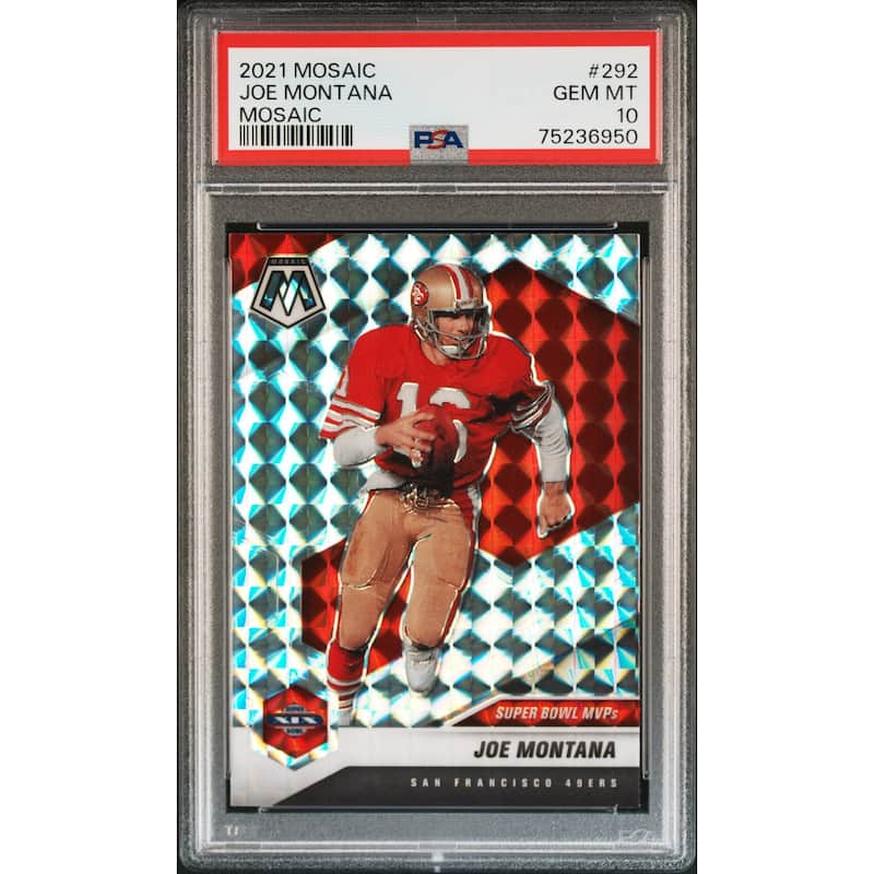 Joe Montana 2021 Panini Mosaic Silver Prizm Football Card #292 Graded PSA 10 - 8'6" x 11'6"
