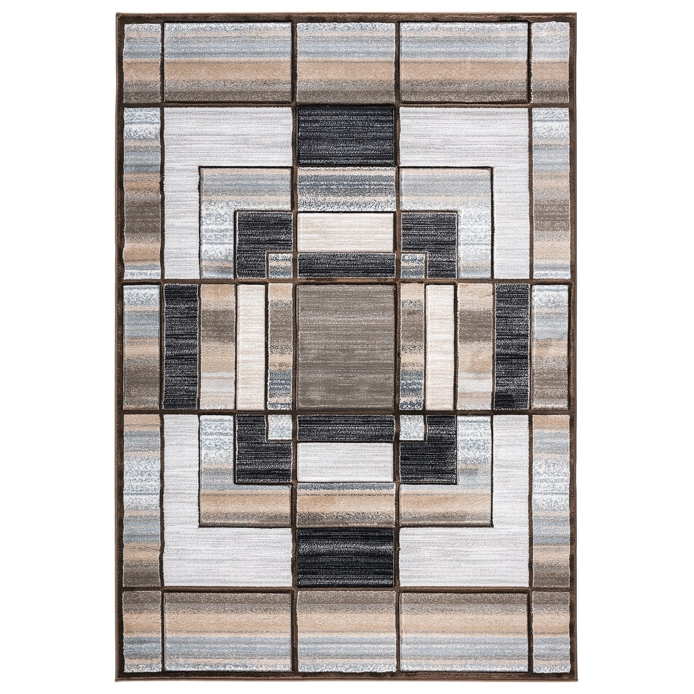 Orelsi Collection Abstract Area Rug with Hand Carved Accents