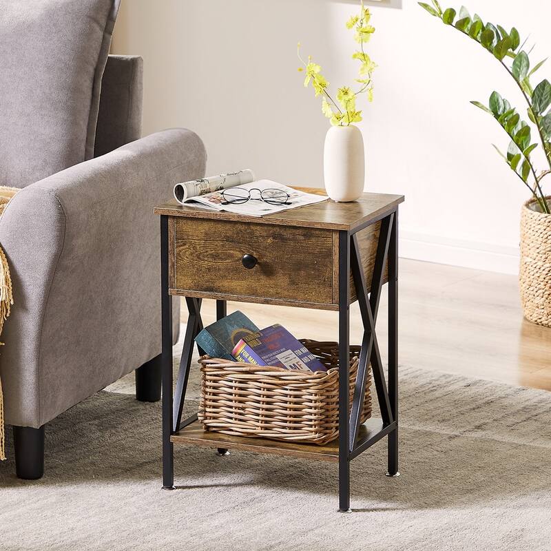 Javlergo Nightstand with 1-Drawer and Storage Shelf End Table Bedside Table for Bedroom Livigng room