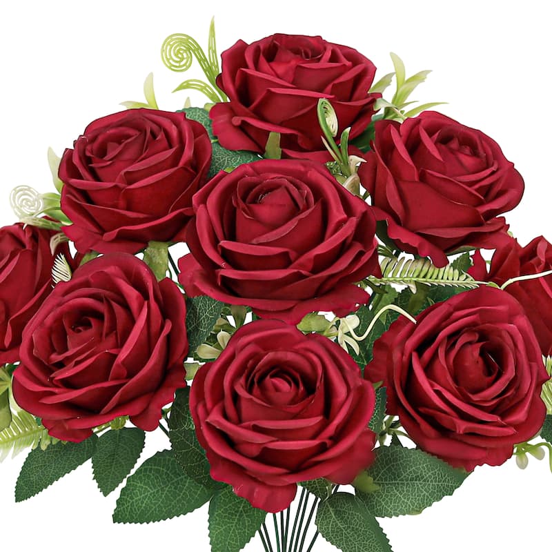 Set of 2 Red Artificial Royal Rose Flower Stem Bush Bouquet 17in - 17" L x 11" W x 11" DP