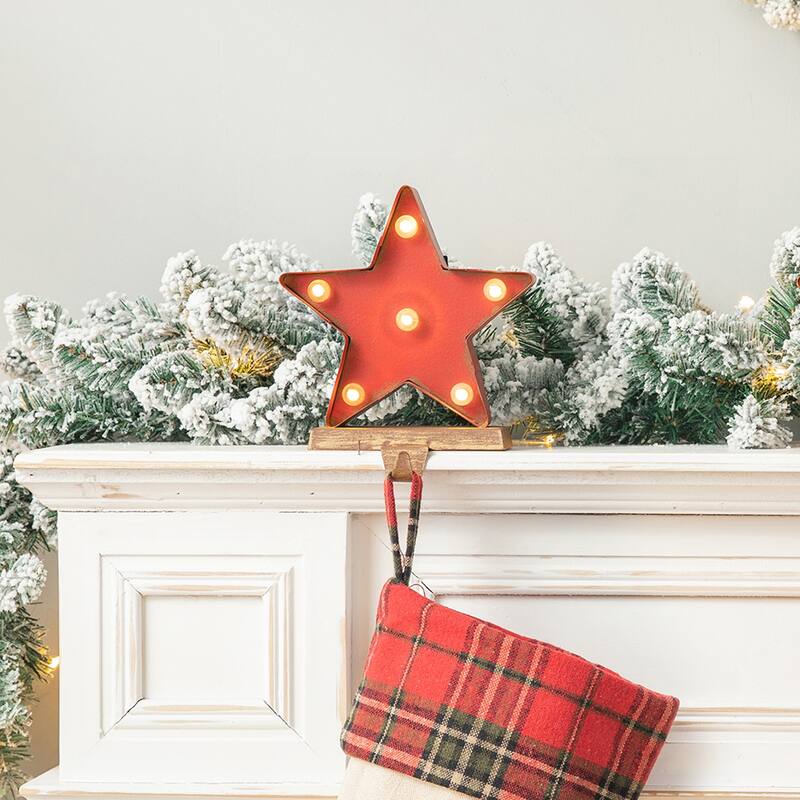 Glitzhome Christmas Marquee LED Star Snowman Tree Gingerbread Stocking Holders Mantel Ornament - Star