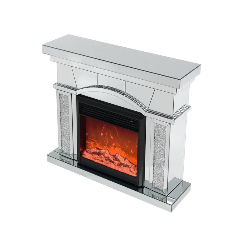 Elegant 46" Mirrored Electric Fireplace Cabinet with Acrylic Crystals, TV Stand, 3D LED Flame, Remote Control