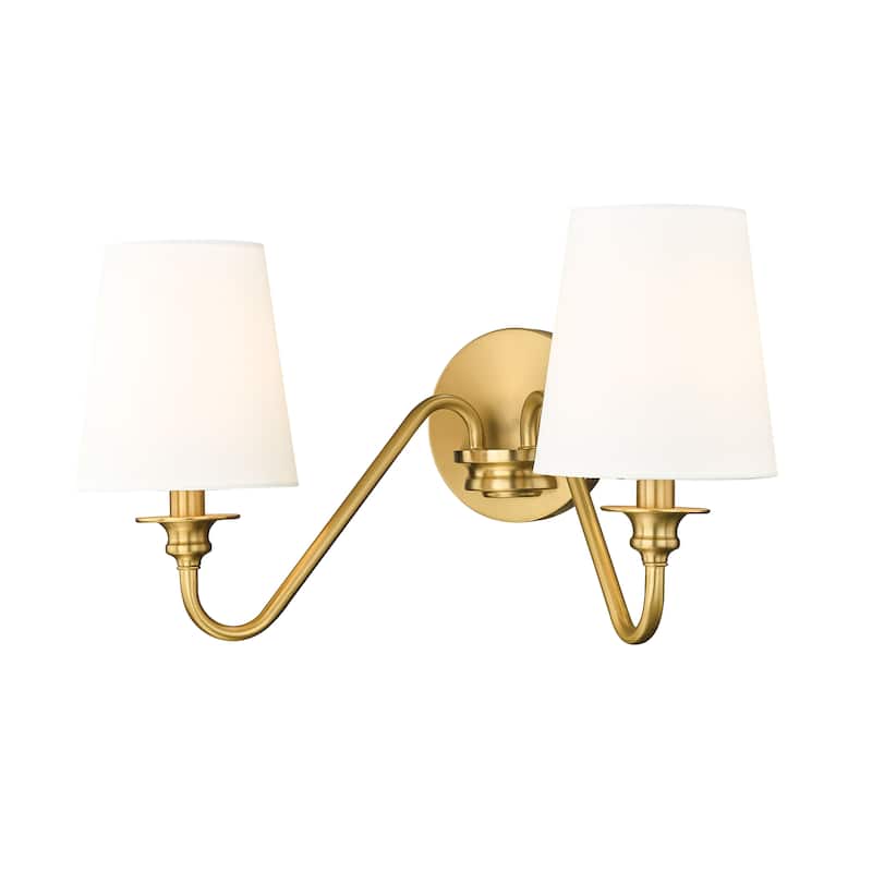 Gianna by Z-Lite 2 Light Wall Sconce in Modern Gold with White Fabric Shade