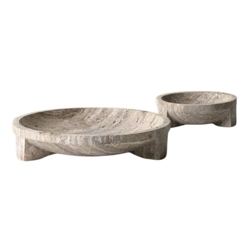 Large Travertine Bowl with Angular Feet - 7.5" - Cream
