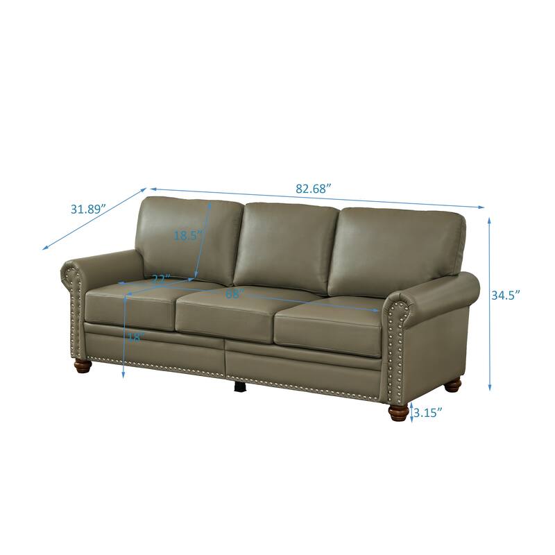 Faux Leather Sofa with Storage, ,Oversized Upholstered 3 Seater Sofa, Deep Seat Sofa with Nailhead Trim & Rolled Armrests