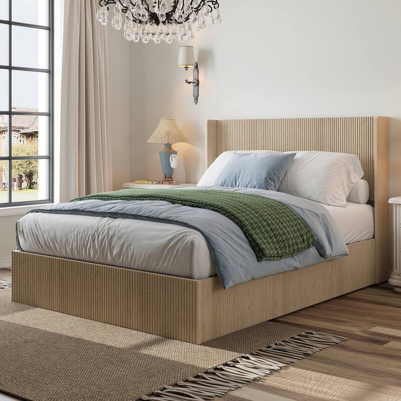 Large Grooved Undulating Lift Storage Bed Frame, Platform Bed Frame with Lift Storage Storage Bed