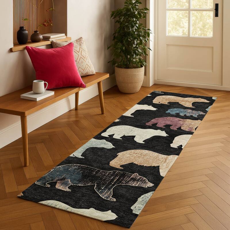 Machine Washable Indoor/ Outdoor Modern Bear Chantille Rug