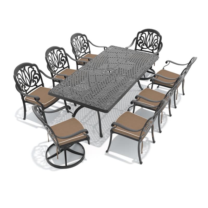 9-Piece Outdoor Dining Set with 1 Table and 8 Chairs, All-Weather Aluminum Outdoor Patio Sets