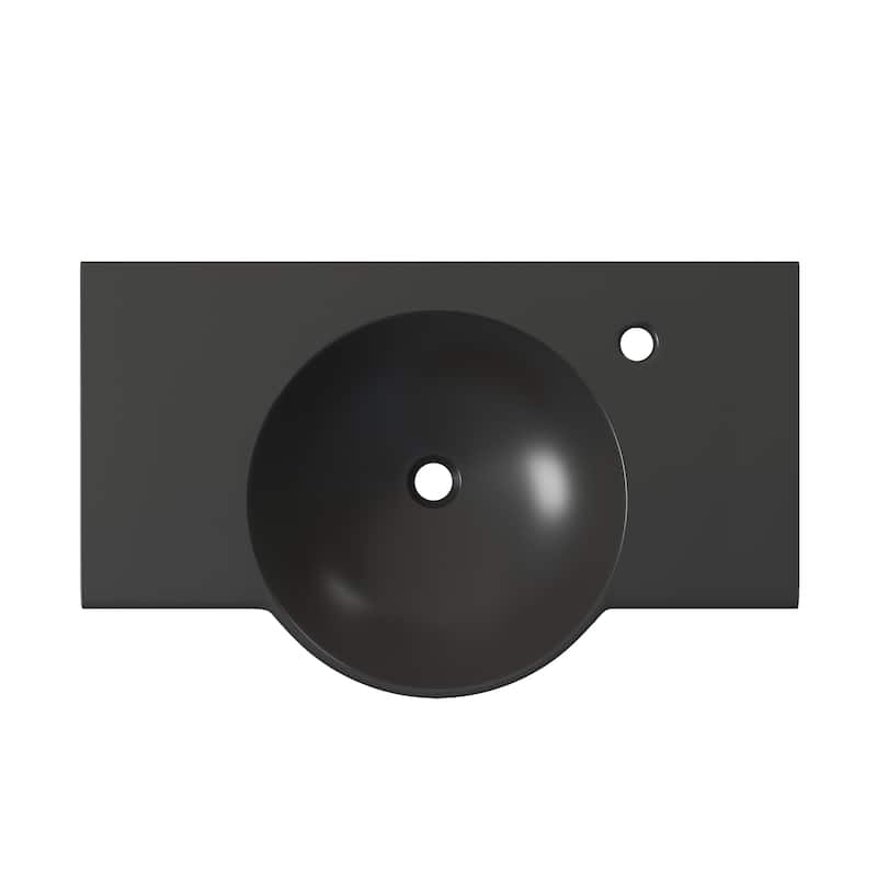 Chateau 30" Wall-Mounted Sink Center Basin With Right Side Faucet Mount In Matte Black - 30