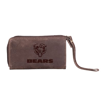 Brown Leather Cell Phone Wristlet Wallet, Chicago Bears - 4" x 7"