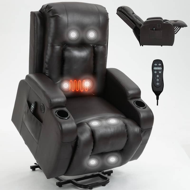 Heavy Duty Power Lift Recliner Chair with Massage, Heat, and USB Charging - Supports Up to 350 lbs