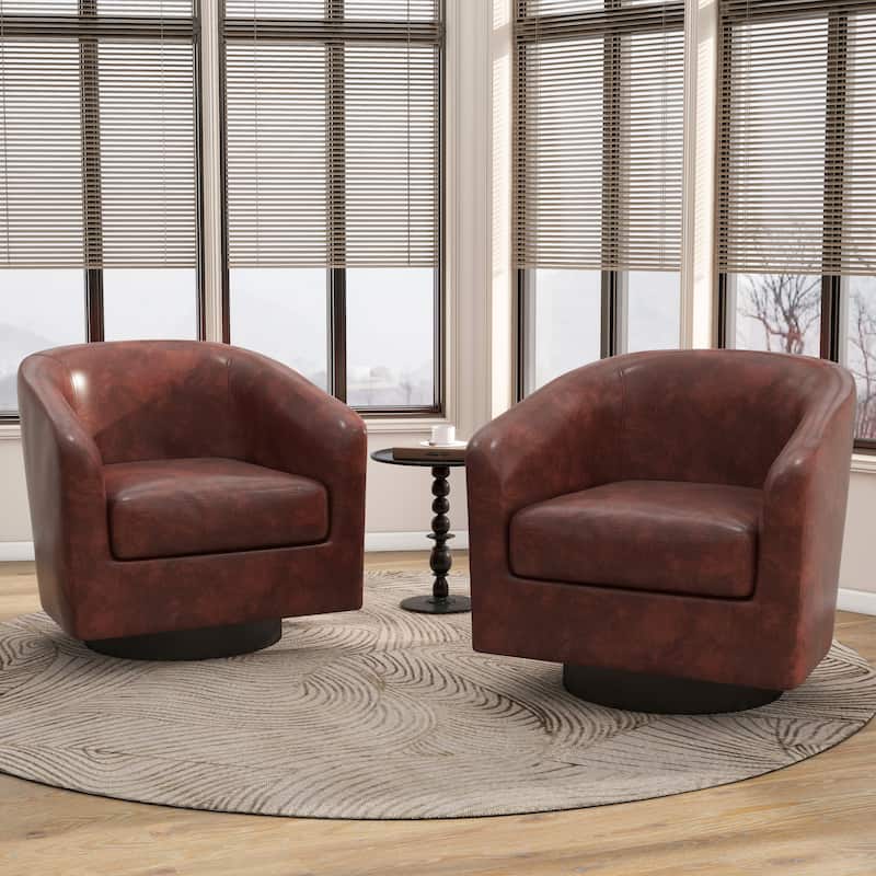 2 Set Round Barrel Chair 360-Degree Swivel Accent Chairs