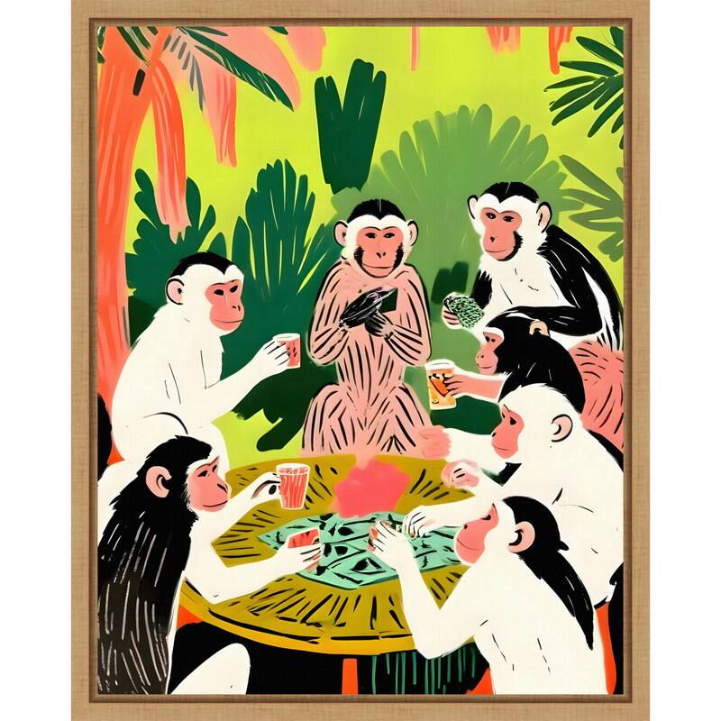 Monkey Poker a Royal Flush by Uma Gokhale Framed Canvas Wall Art