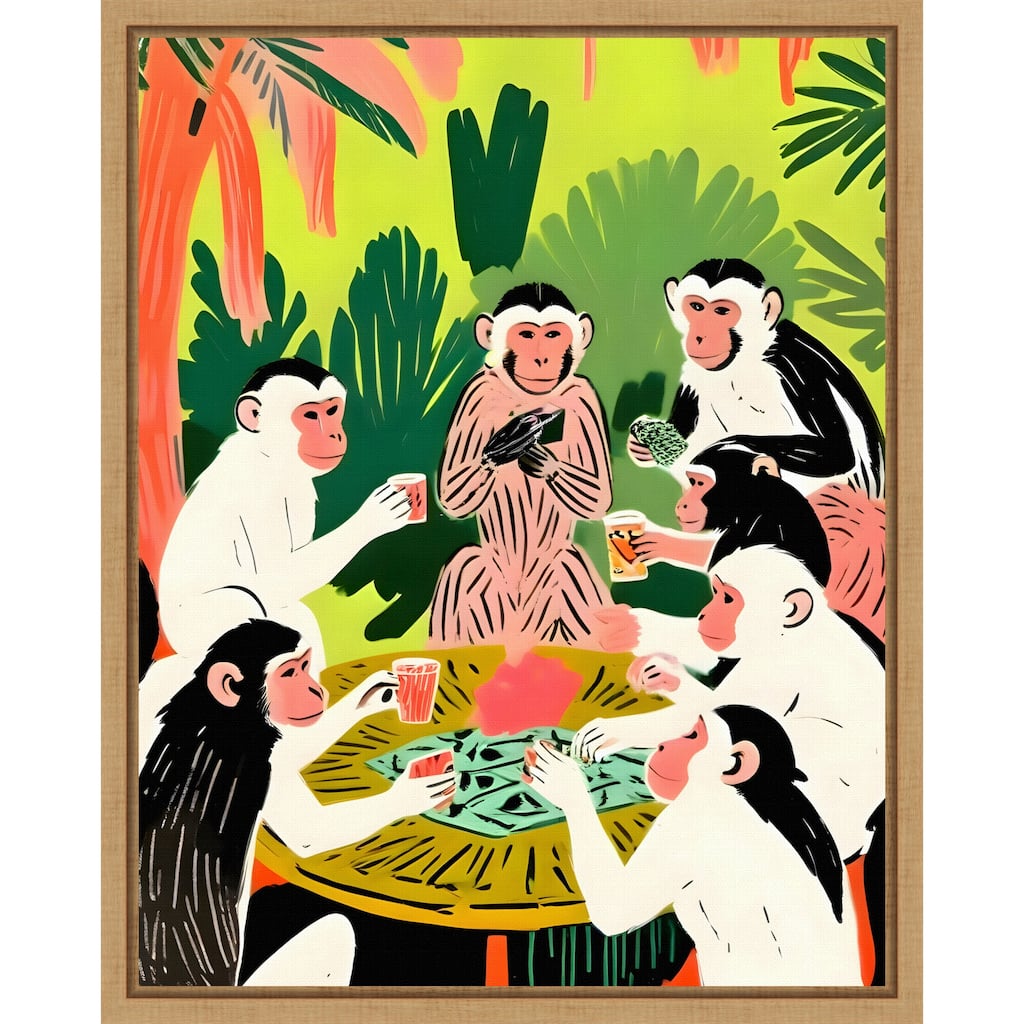 Monkey Poker a Royal Flush by Uma Gokhale Framed Canvas Wall Art