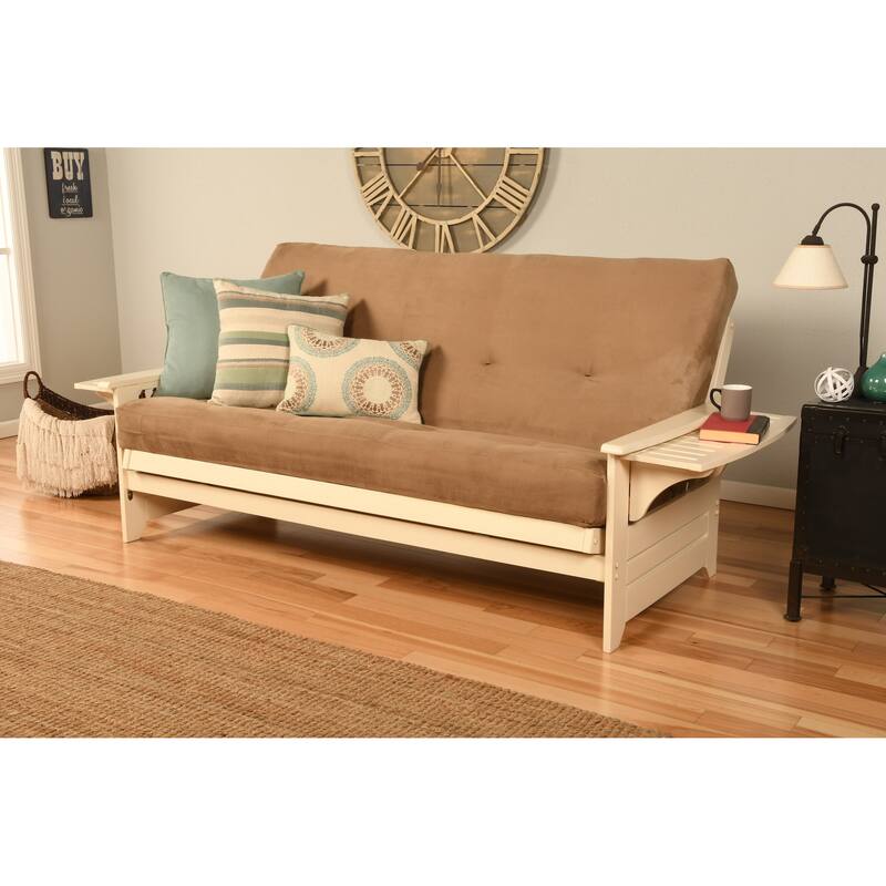 Copper Grove Dixie Futon Set in Antique White Wood with Innerspring Mattress - Suede Peat