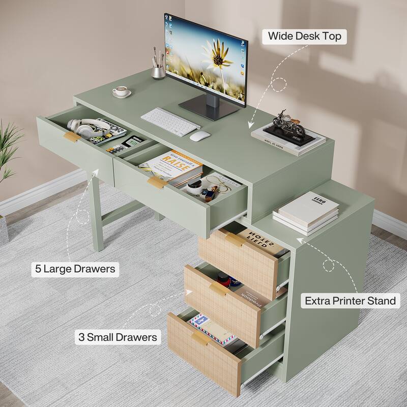 Modern Wood Computer Desk with 5-drawer for Home Office