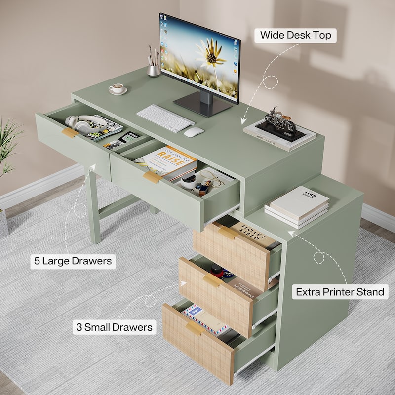 Reversible Computer Desk with 5 Drawers for Home Office