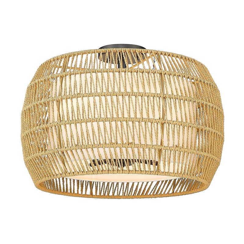 Everly 4 Light Semi-Flush - Matte Black with Natural Rattan