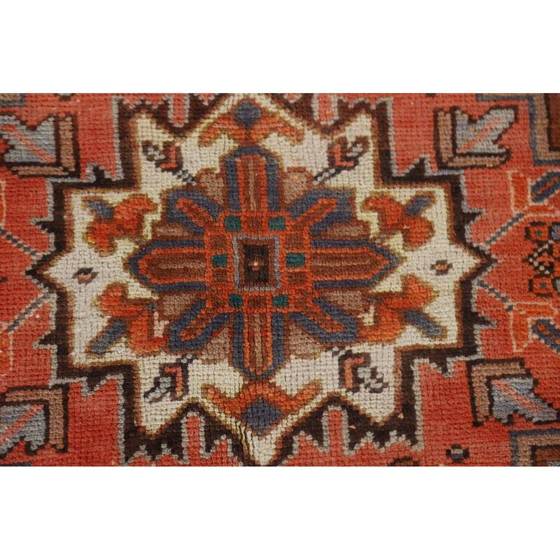 Hand Knotted Oriental 100% Wool Carpet Traditional Medallion Oranges & Rust Heriz Area Rug - 8' 9'' X 6' 7''