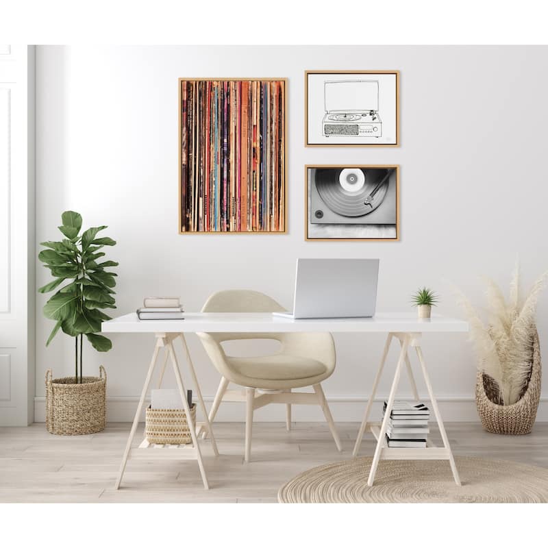 Kate and Laurel Sylvie Record Player Framed Canvas by Various Artists