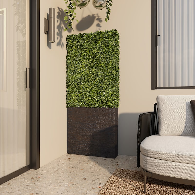 Faux Foliage Boxwood Hedge Tall Topiary with Realistic Leaves and Black or White Planter Box - Green - Roche River Decor