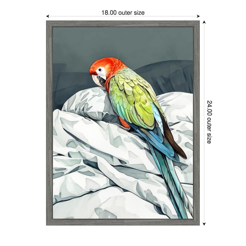 Animal Watercolor Art Bird Sleeping Parrot by Justyna Jaszke Framed Canvas Wall Art - 18 x 24 in