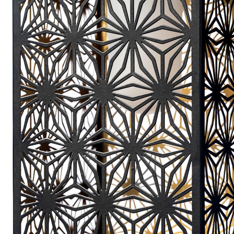 Glitzhome 11"H Black Metal Cutout or Square Textured Glass Pattern Solar Powered Hanging Lantern with LED Light