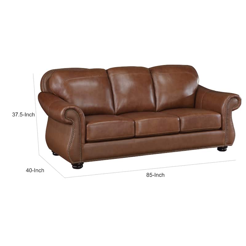 Boro 85 Inch Sofa, Rich Brown Top Grain and Faux Leather, Solid Wood