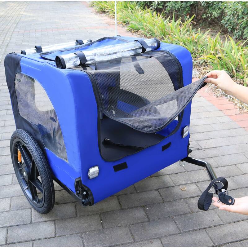 Medium Pet Bike Trailer with Powder-Coated Steel Frame, 88 lbs Weight Limit, Leash and Reflectors for Safety
