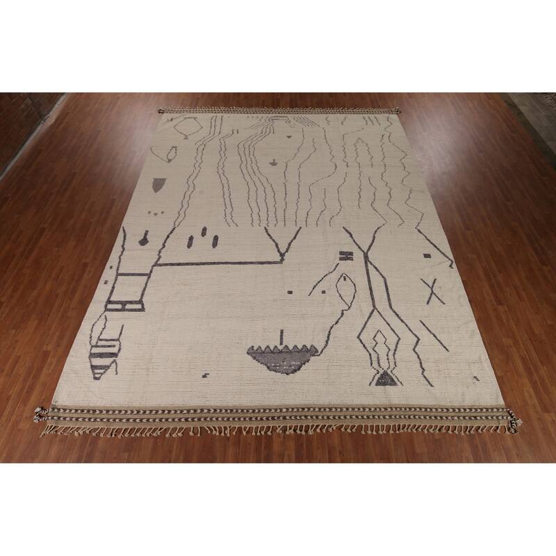 All-Over Abstract Moroccan Palace Size Area Rug Handmade Wool Carpet - 12'2"x 15'5"