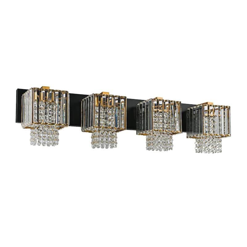 Modern Dimmable Glam Crystal Bathroom Vanity Lights Linear Black Gold Wall Light - Black & Gold