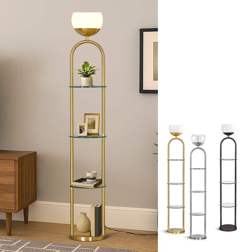 Metro 72"H 4-Tier Torchiere Floor Lamp with 3 Glass Shelves - N/A