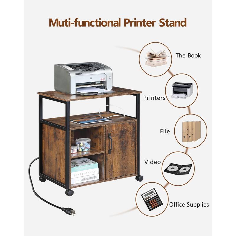 File Cabinet,Office Filing Cabinets with Socket and USB Charging Port,Printer Stand with Storage, Metal Side Frame