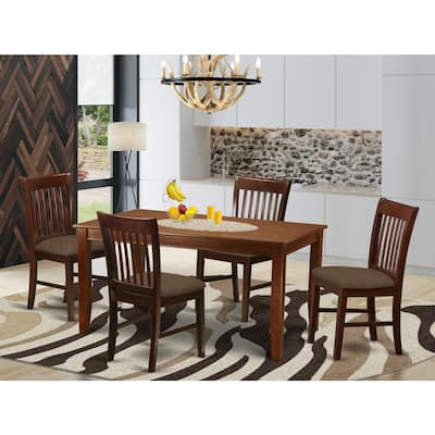 5 Piece Dinette Set - Contemporary Dining Table & 4 Chairs - 36x60 Inch Mahogany Finish