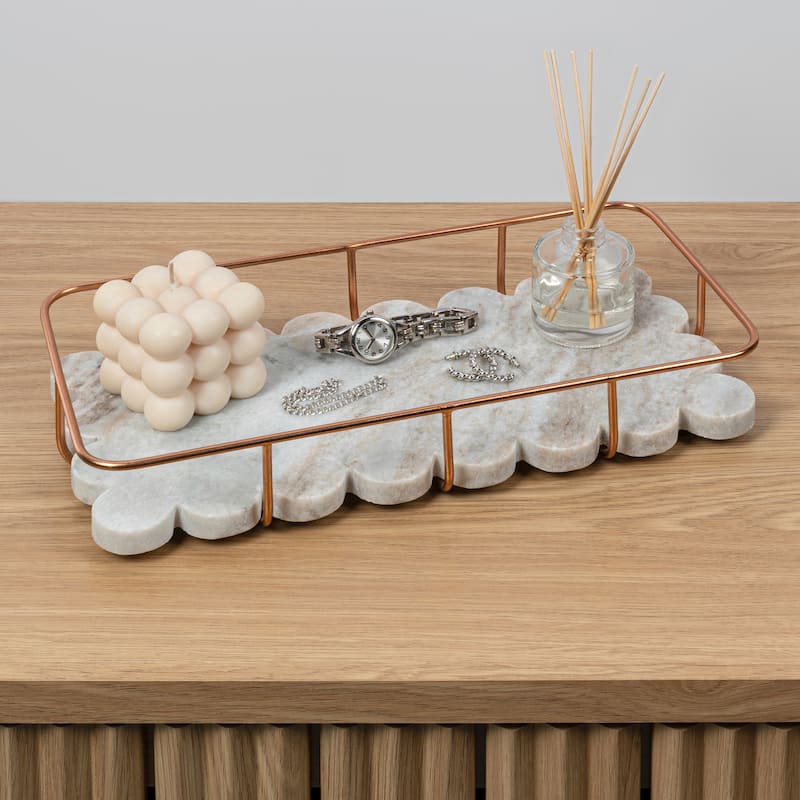 Monarch Modern Industrial Metal/Marble Scalloped Base Vanity Tray