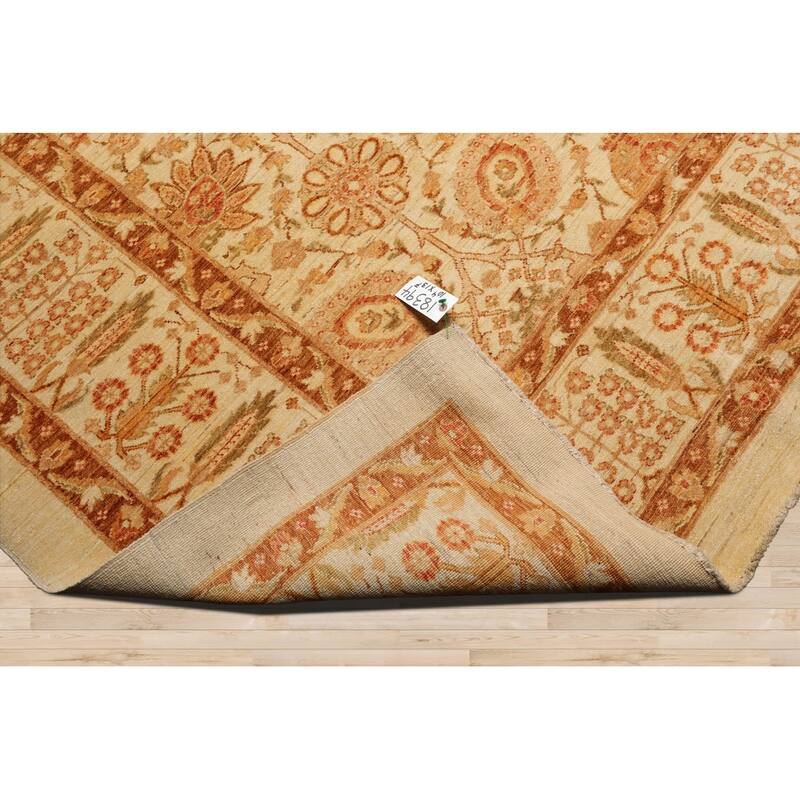 Hand Knotted Peshawar Ivory, Brown Wool Traditional Oriental Area Rug - 10' 4'' x 13' 7''
