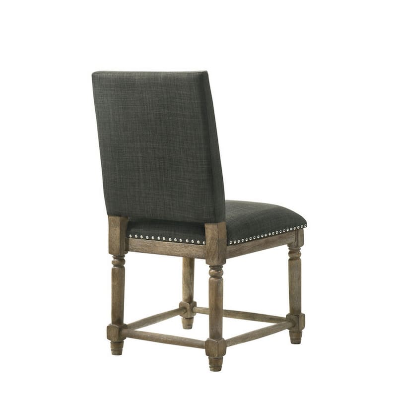 Eva 19 Inch Dining Chair, Set of 2, Parson Style, Nailhead Trim, Gray