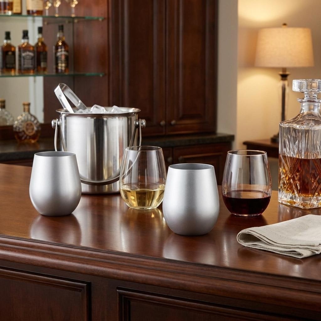 HomeRoots Set of Four Silver Acrylic Stemless All Purpose Wine Glass