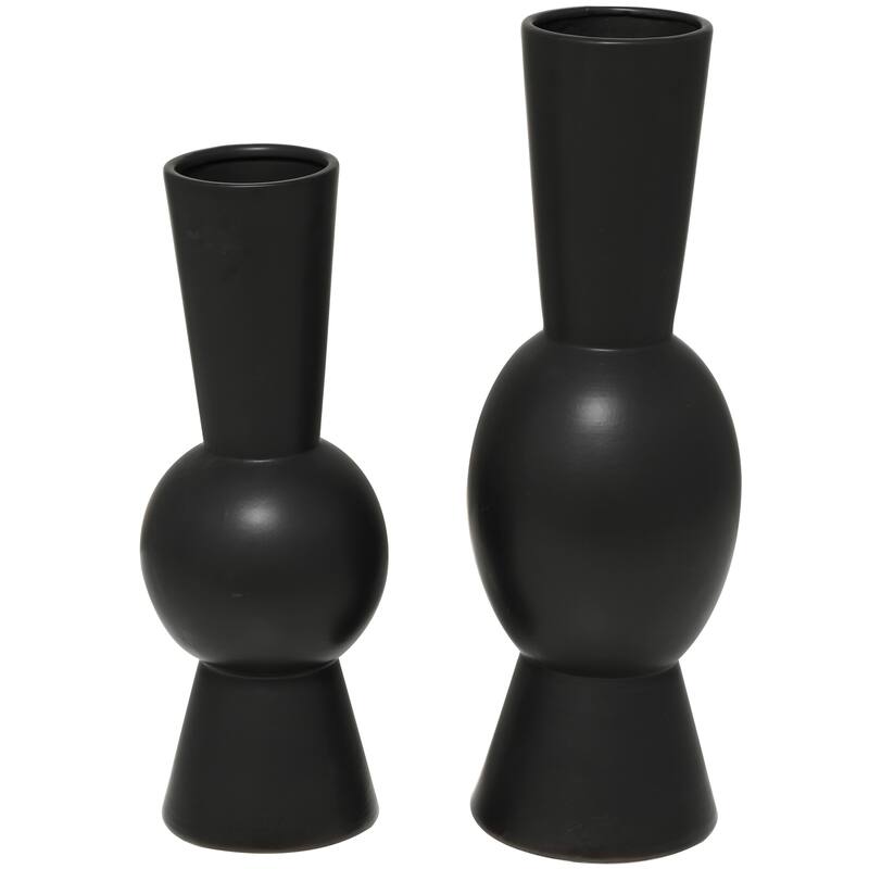 Black Ceramic Fluted Round Abstract Decorative Vase (Set of 2) - 24", 20"H